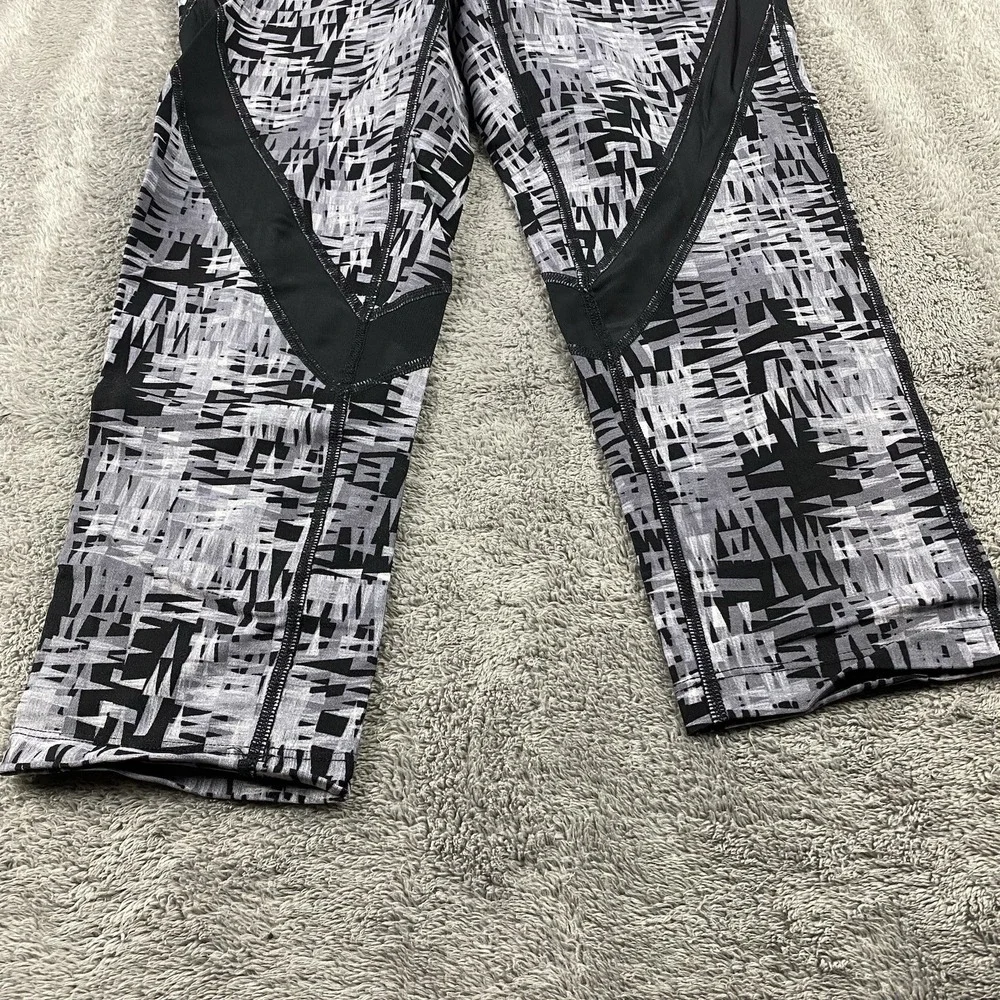 Lou & Grey Leggings Womens Small Geometric‎ Black Gray Workout Crop Stretch Mesh